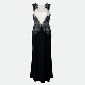 Tadashi Shoji Layne Two Tone Gown Elegant Black and White Lace Maxi Dress Sz 12